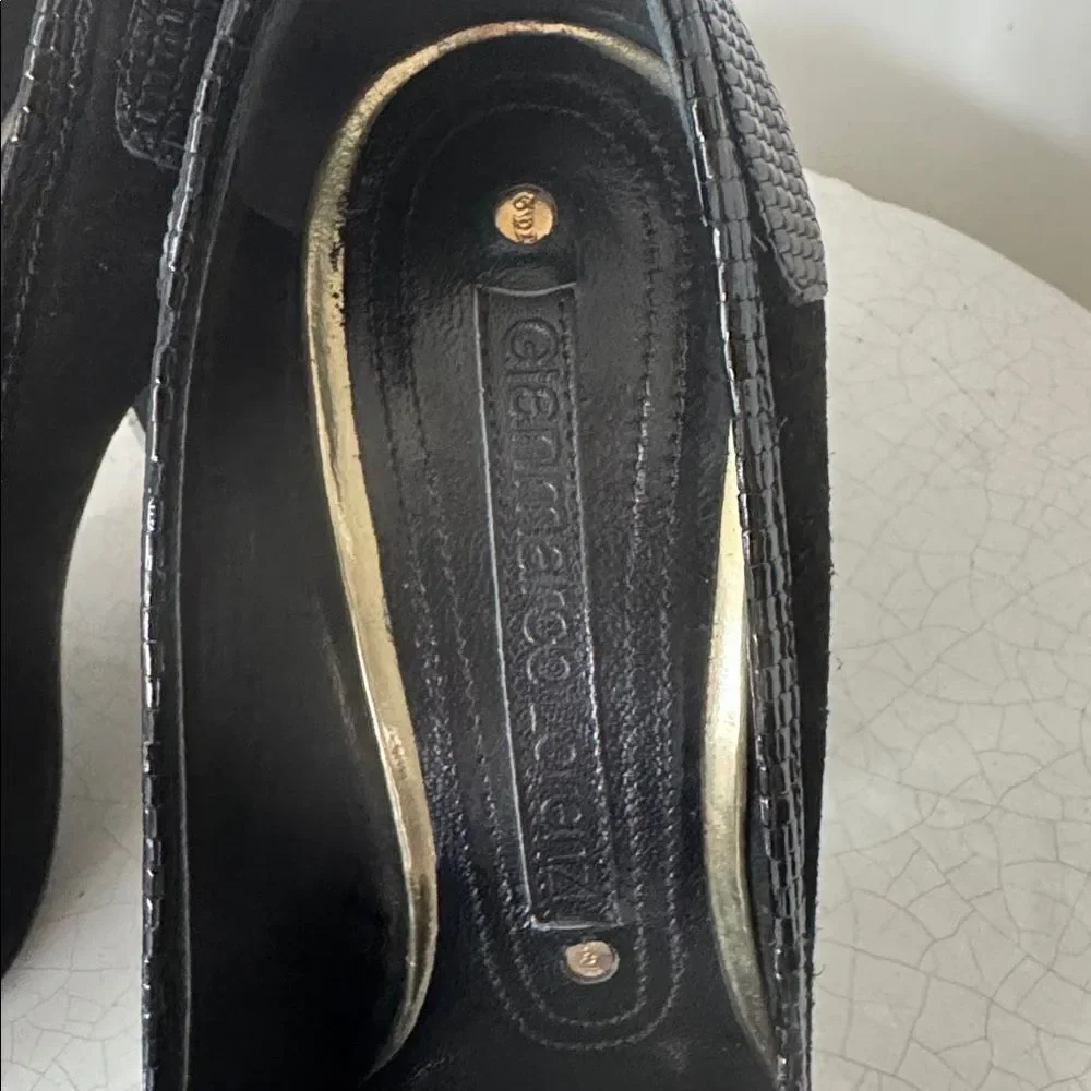 GIANMARCO LORENZI Elegant Black Leather Women's Heels Made in Italy Size 37 NWOB